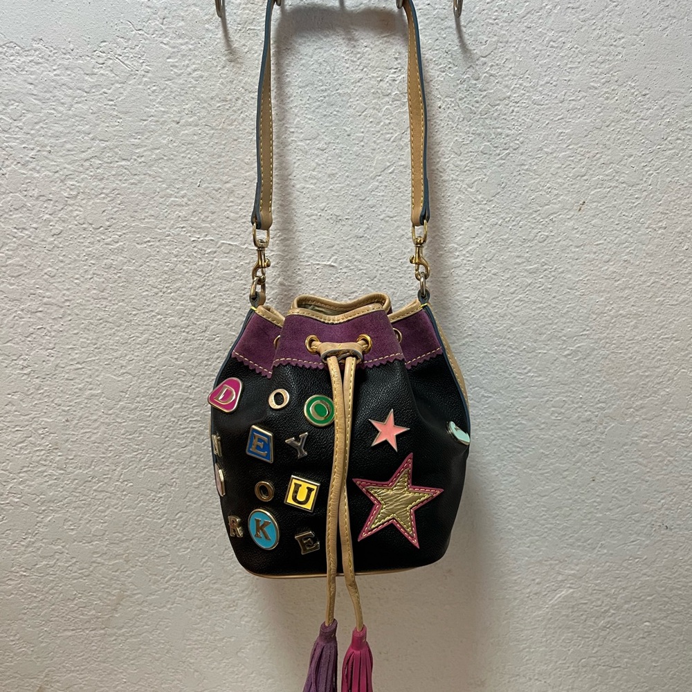Dooney & Bourke Black and Purple Star Bucket Bag